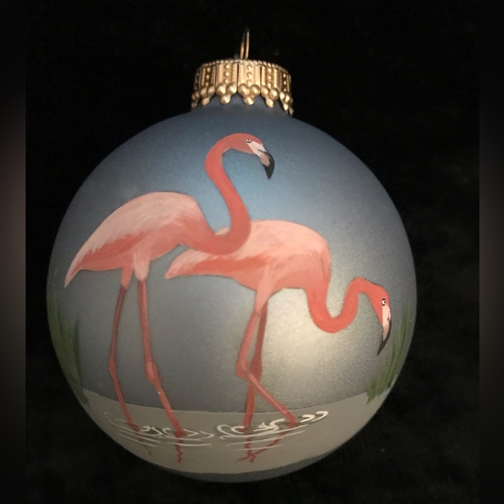 Marcia Poling hand painted flamingo ornament